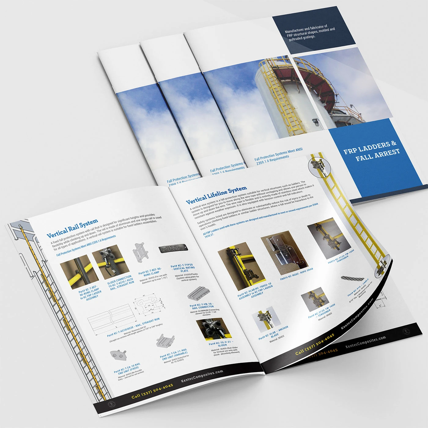 Kentec ladder catalogue mockup connecting a system drawing with component photographs and part references