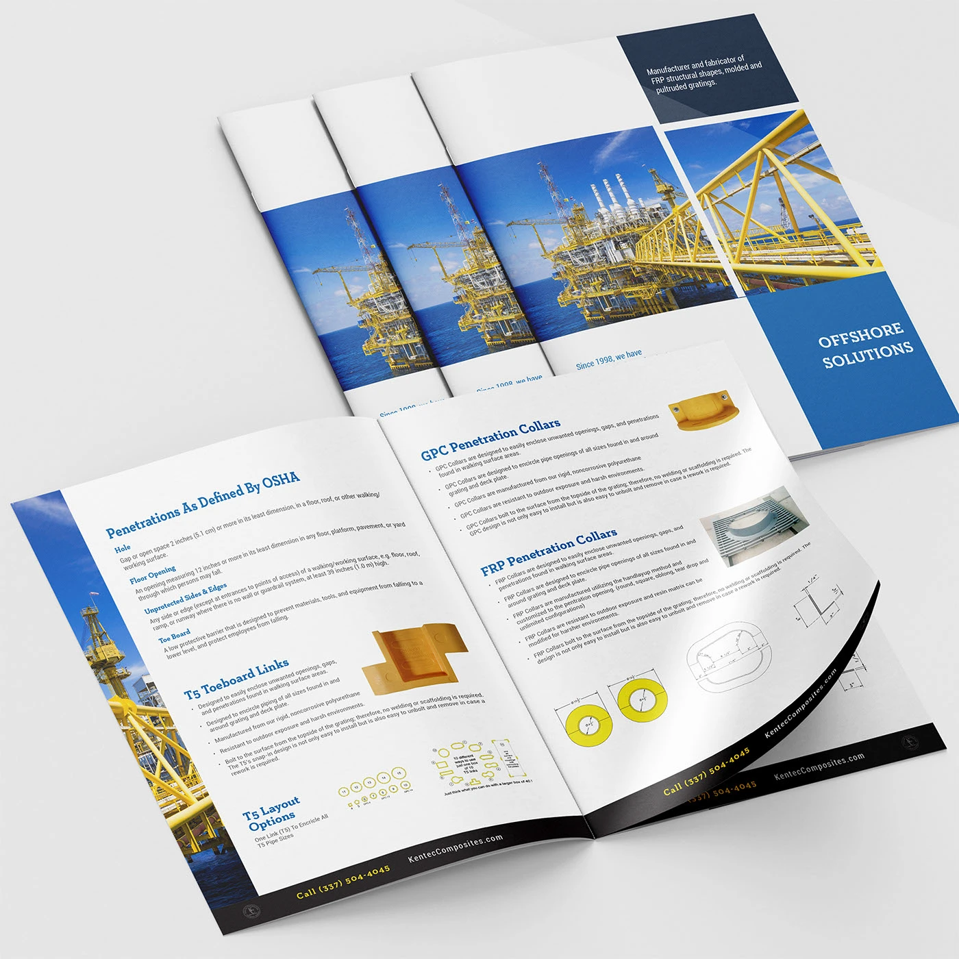 Kentec offshore catalogue mockup with product illustrations, variant diagrams and application cover imagery
