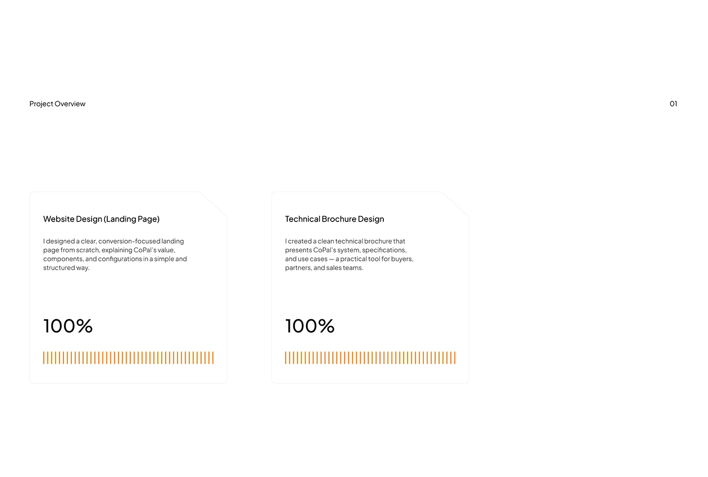 CoPal project scope board placing website design and technical brochure design side by side